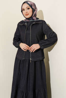 Kat Kat Jileli Ceketli Kot İkili Takım Lacivert - İkili Takım