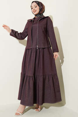 Kat Kat Jileli Ceketli Kot İkili Takım Mürdüm - MUSTİ