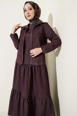 Kat Kat Jileli Ceketli Kot İkili Takım Mürdüm - İkili Takım