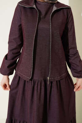 Kat Kat Jileli Ceketli Kot İkili Takım Mürdüm - İkili Takım