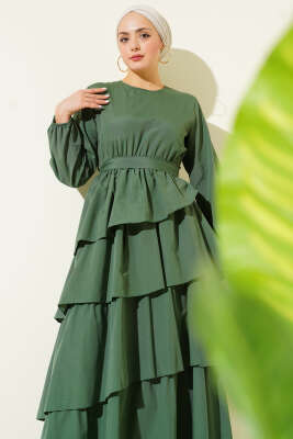 Kat Kat Kuşaklı Terikoton Elbise Haki - Elbise