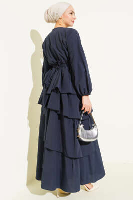 Kat Kat Kuşaklı Terikoton Elbise Lacivert - Elbise