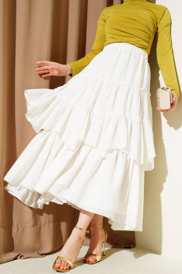 Kat Kat Parçalı Kloş Etek Ekru - Etek