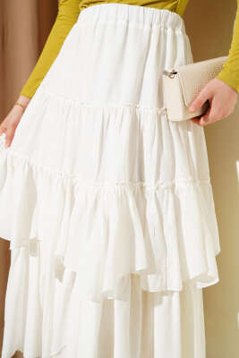 Kat Kat Parçalı Kloş Etek Ekru - Uzun Etek