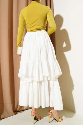 Kat Kat Parçalı Kloş Etek Ekru - Uzun Etek