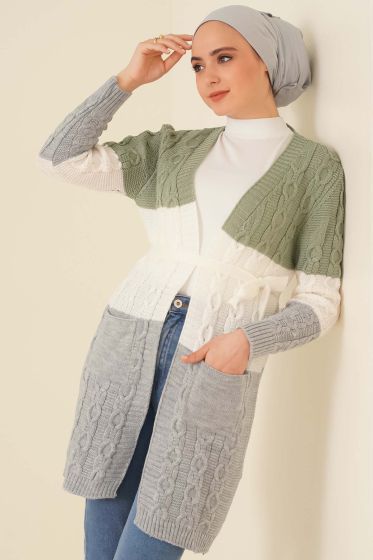 Kat Kat Renkli Örgü Hırka Çağla Yeşili - Hırka