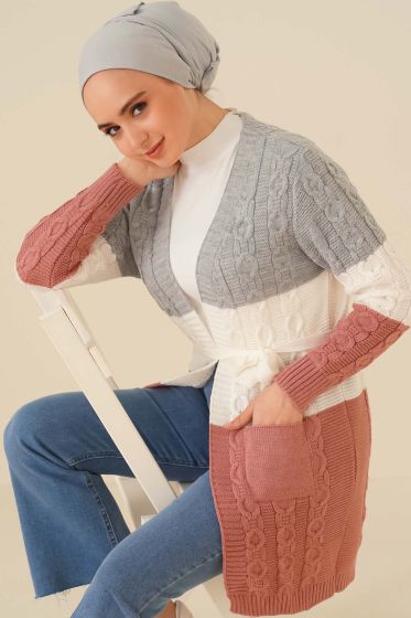 Kat Kat Renkli Örgü Hırka Gri - Hırka