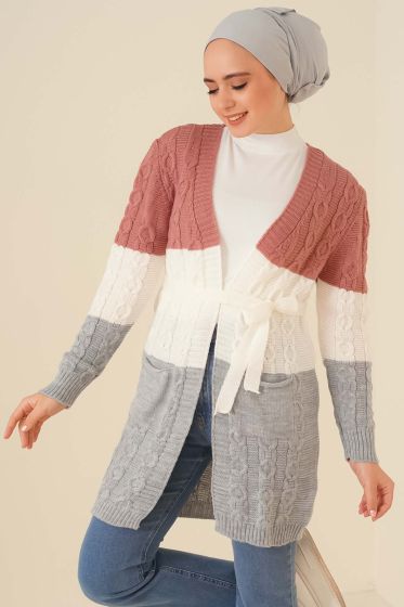 Kat Kat Renkli Örgü Hırka Gül Kurusu - Hırka