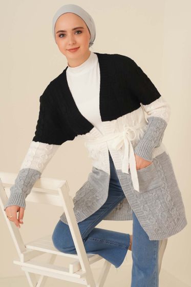 Kat Kat Renkli Örgü Hırka Siyah - Hırka