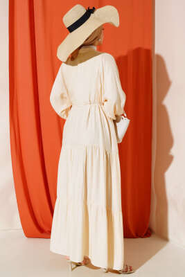 Kat Kat Salaş Keten Elbise Bej - Tesettür Elbise