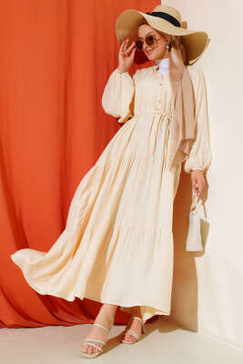 Kat Kat Salaş Keten Elbise Bej 