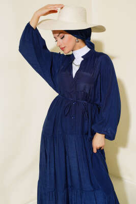 Kat Kat Salaş Keten Elbise Lacivert 