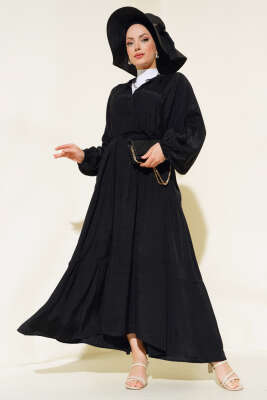 Kat Kat Salaş Keten Elbise Siyah 