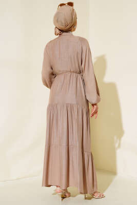 Kat Kat Salaş Keten Elbise Vizon - Tesettür Elbise