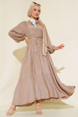 Kat Kat Salaş Keten Elbise Vizon 