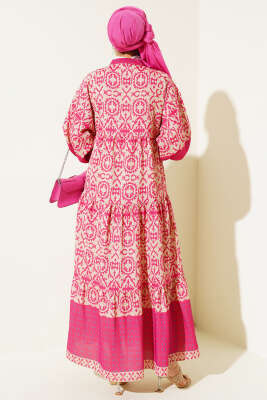 Kat Kat Yarım Düğmeli Elbise Fuşya - Tesettür Elbise