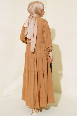 Kat Katlı Krinkıl Elbise Camel - Elbise