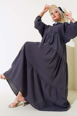 Kat Yarım Düğmeli Elbise Antrasıt 