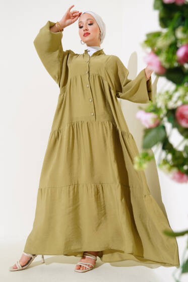 Kat Yarım Düğmeli Elbise Hakı - Elbise