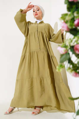 Kat Yarım Düğmeli Elbise Hakı 