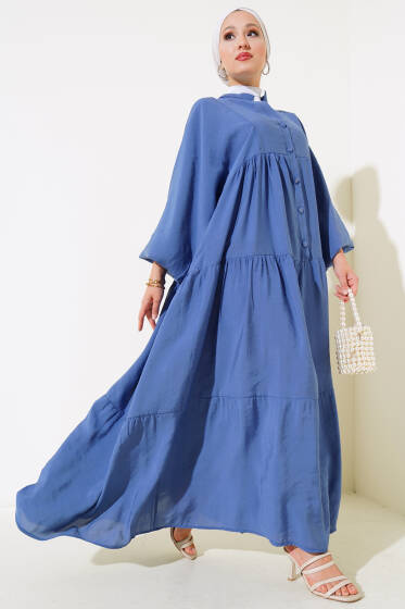 Kat Yarım Düğmeli Elbise Indıgo - Elbise