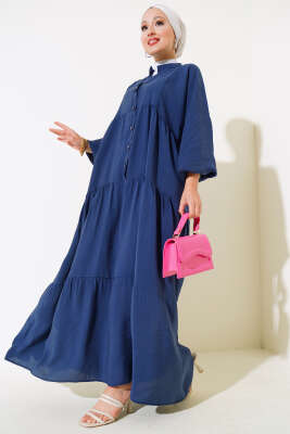 Kat Yarım Düğmeli Elbise Lacivert 