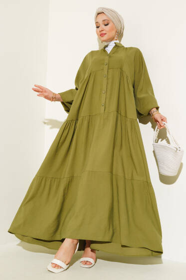 Kat Yarım Düğmeli Elbise Nefti - Elbise