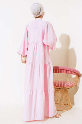 Kat Yarım Düğmeli Elbise Pembe - Tesettür Elbise