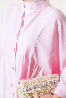 Kat Yarım Düğmeli Elbise Pembe - Tesettür Elbise