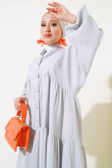 Kat Yarım Düğmeli Elbise Taş - Elbise