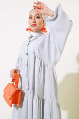 Kat Yarım Düğmeli Elbise Taş 