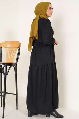 Katkat Kadife Elbise Siyah - Thumbnail