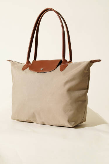 Katlanabilir Çıtçıtlı Çanta Bej - Kol Çantası