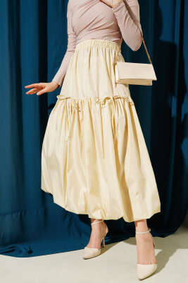 Katlı Balon Çingene Etek Bej - MISRA