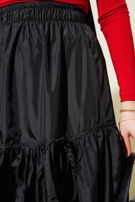 Katlı Balon Çingene Etek Siyah - Uzun Etek