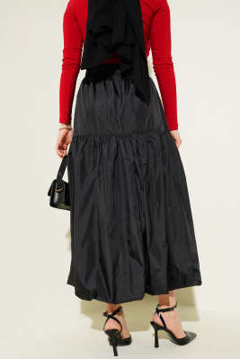 Katlı Balon Çingene Etek Siyah - Uzun Etek