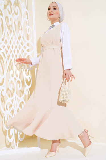 Katlı Jile Elbise Bej - Elbise