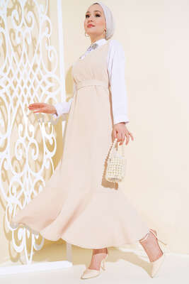 Katlı Jile Elbise Bej 