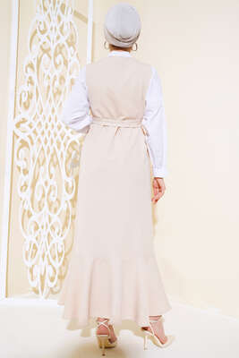 Katlı Jile Elbise Bej - Tesettür Elbise