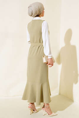 Katlı Jile Elbise Çağla Yeşili - Tesettür Elbise