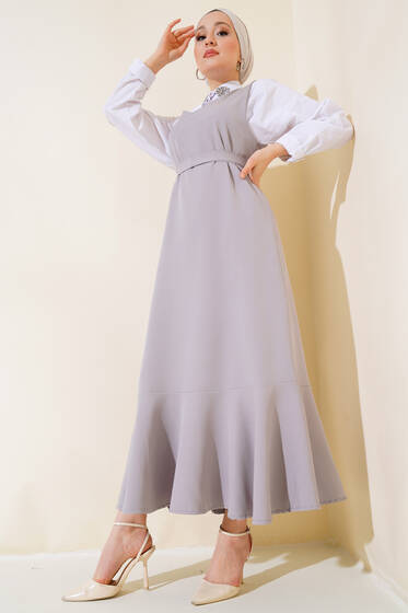 Katlı Jile Elbise Gri - Elbise