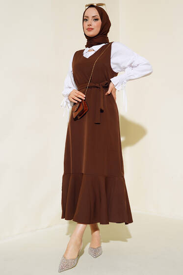 Katlı Jile Elbise Kahve - Elbise