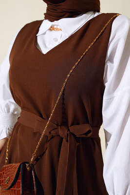 Katlı Jile Elbise Kahve - Tesettür Elbise