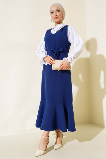 Katlı Jile Elbise Lacivert - Elbise