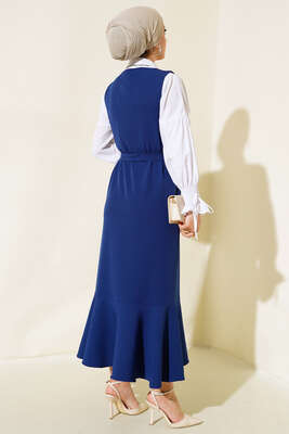 Katlı Jile Elbise Lacivert - Tesettür Elbise
