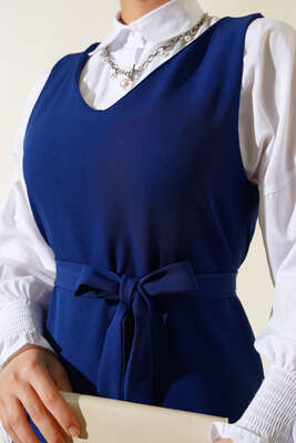 Katlı Jile Elbise Lacivert - Tesettür Elbise