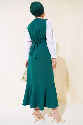 Katlı Jile Elbise Zümrüt - Tesettür Elbise