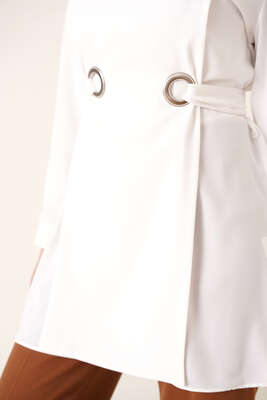 Katlı Kuşgözlü Tunik Beyaz - Tunik