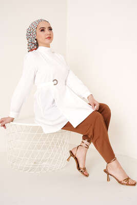 Katlı Kuşgözlü Tunik Beyaz 