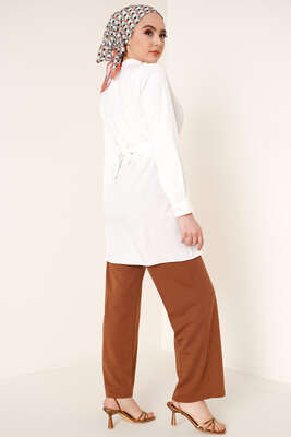 Katlı Kuşgözlü Tunik Beyaz - Tunik